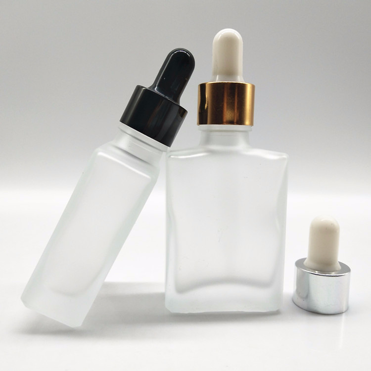 High quality 30ml Flat square clear glass essential oil bottle with dropper for cosmetics
