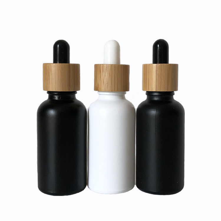 High quality 30ml black Glass Dropper Bottles, Essential Oil Bottle with wooden dropper