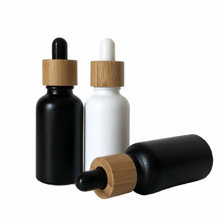 High quality 30ml black Glass Dropper Bottles, Essential Oil Bottle with wooden dropper