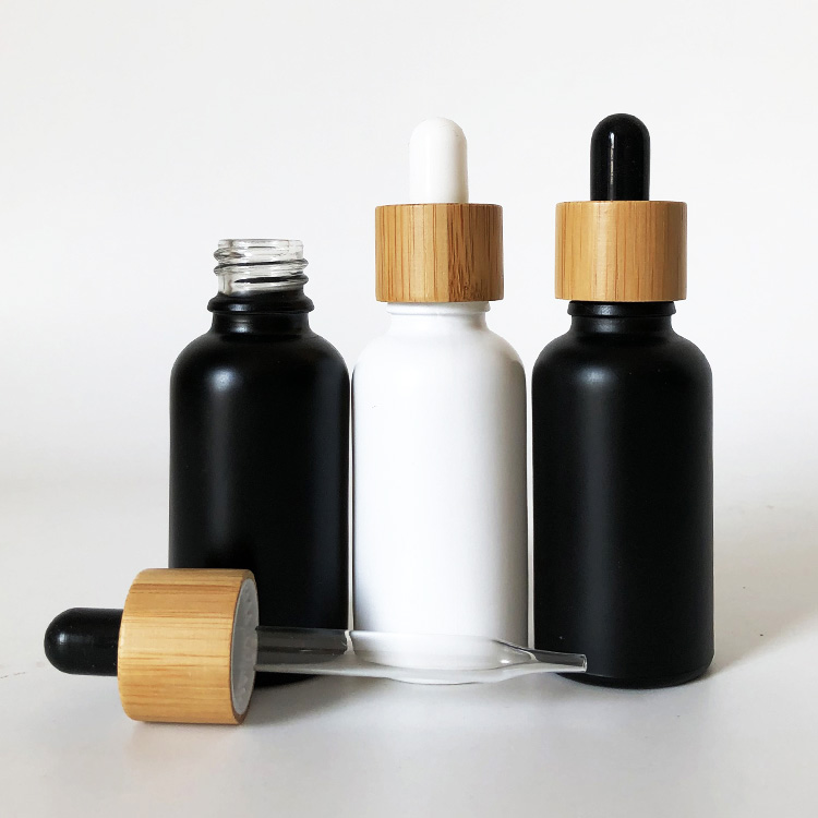 High quality 30ml black Glass Dropper Bottles, Essential Oil Bottle with wooden dropper
