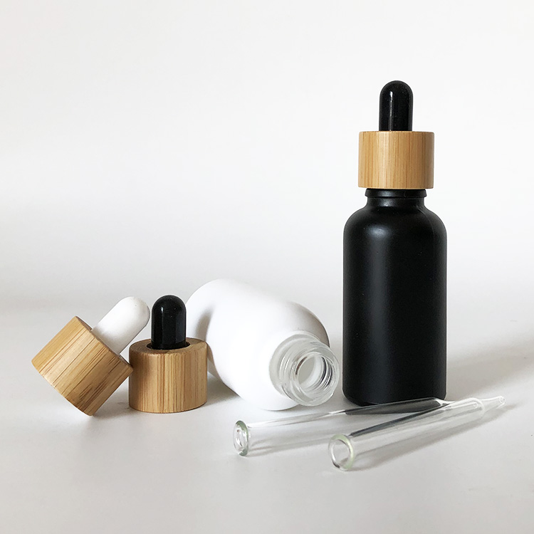 High quality 30ml black Glass Dropper Bottles, Essential Oil Bottle with wooden dropper