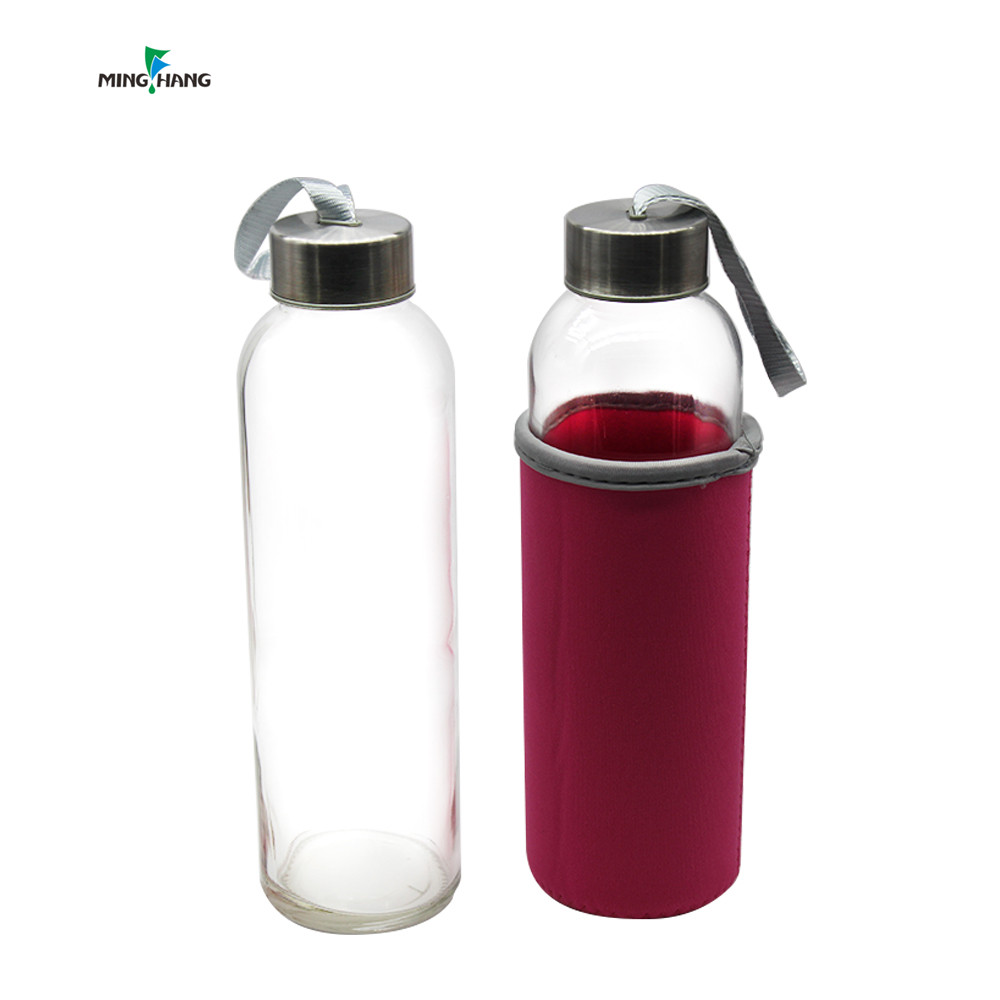 High quality 350ml 500ml borosilicate glass water bottle leakproof sport drinking water bottle with sleeve