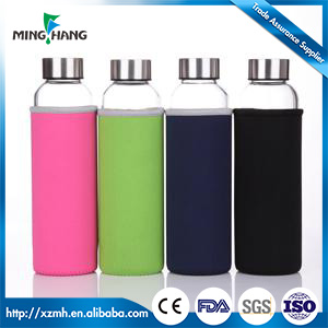 High quality 350ml 500ml borosilicate glass water bottle leakproof sport drinking water bottle with sleeve