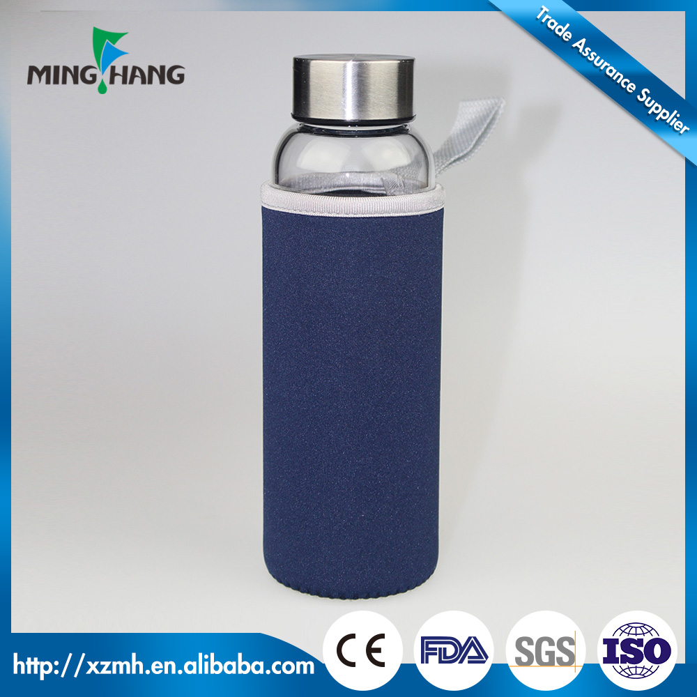 High quality 350ml 500ml borosilicate glass water bottle leakproof sport drinking water bottle with sleeve