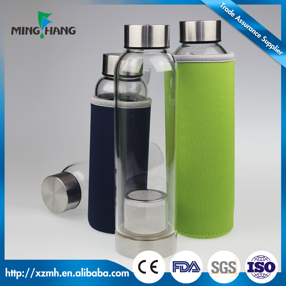 High quality 350ml 500ml borosilicate glass water bottle leakproof sport drinking water bottle with sleeve