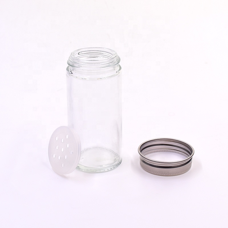 High quality 3OZ 90 ml clear round salt pepper chicken powder Seasoning glass spice jar with screw lid and clear plastic plug