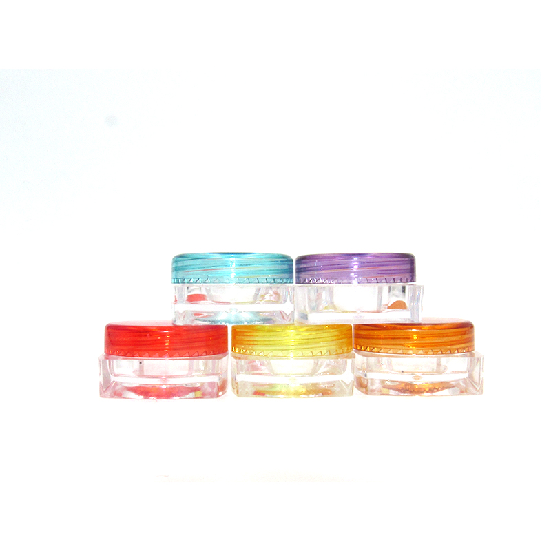 High quality 3ml 5 ml square bottom PS plastic jars mini medicine salve jar with colorful lips for option Cosmetic packaging