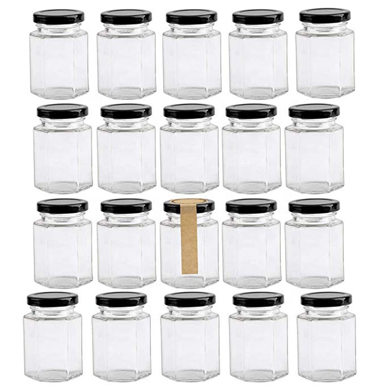 High quality 4oz clear hexagon glass honey jam jar with metal lid