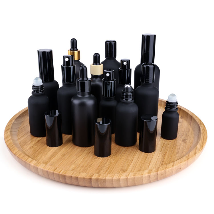 High quality 5 10 15 20 30 50 100ml empty matte black cosmetic serum spray bottle with pump sprayer