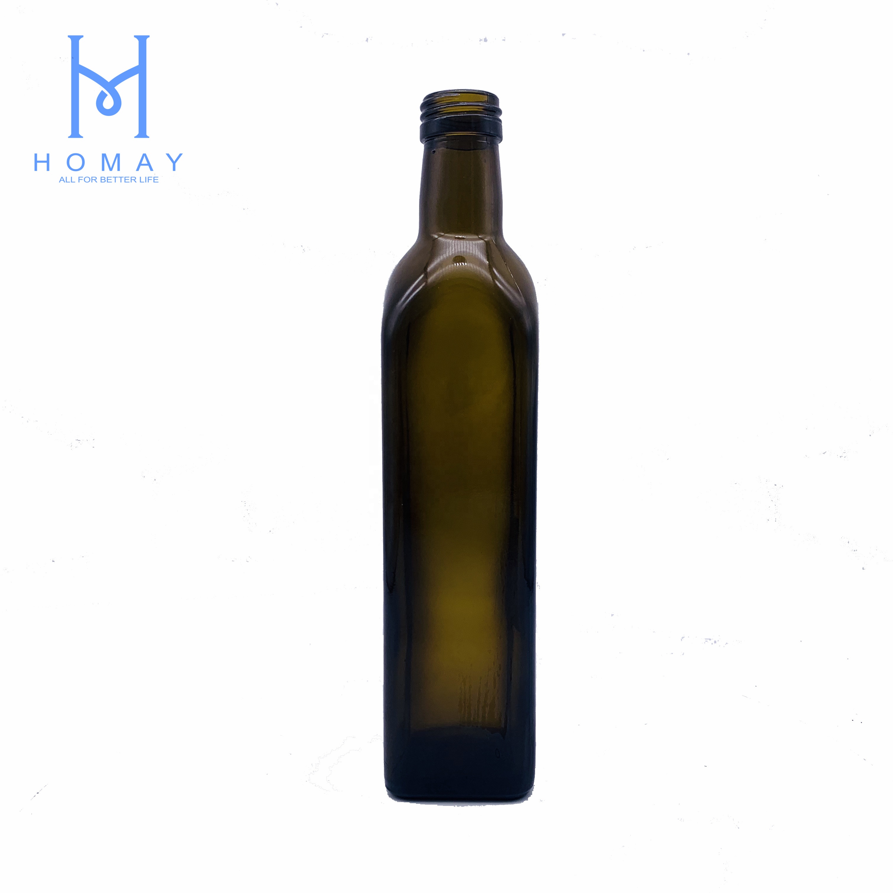 High quality 500ml Square olive oil glass bottle for olive oil packaging with plastic cap