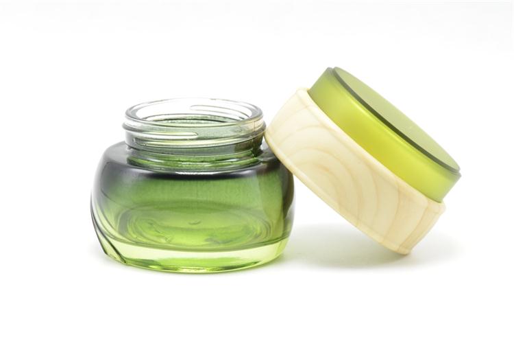 High quality 50G round green glass cosmeticwide mouth glass jar