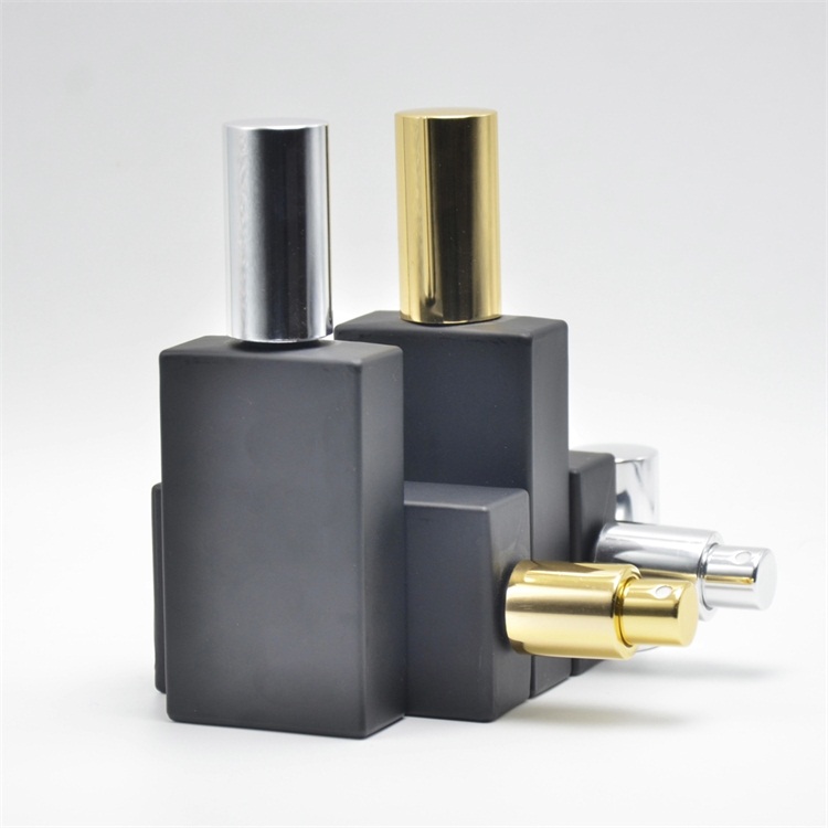 High quality 50ml frosted black rectangular perfume glass spray bottle