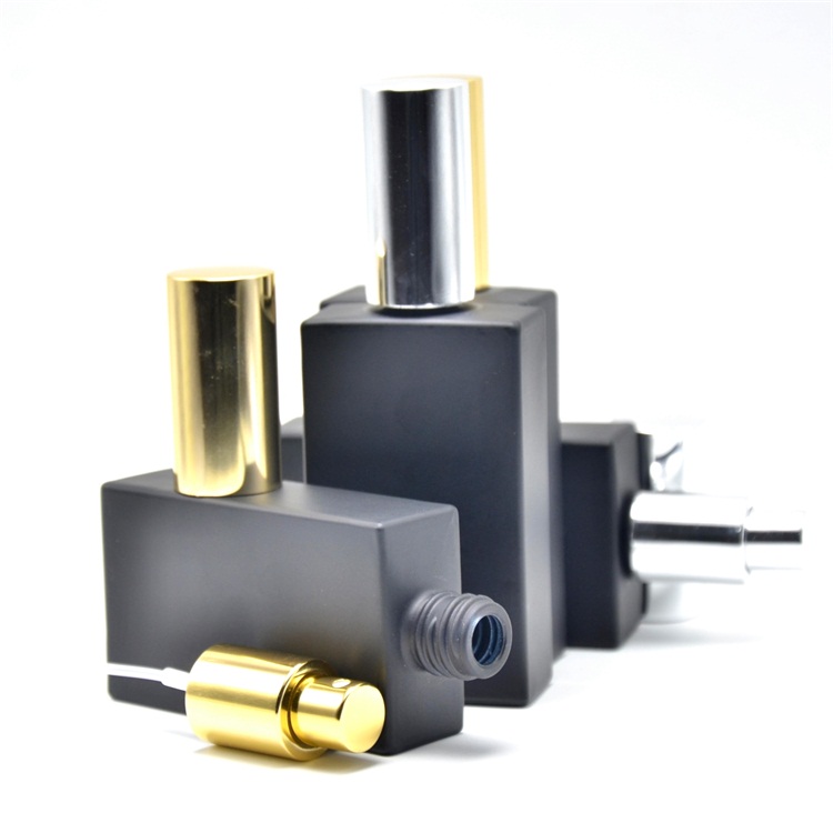 High quality 50ml frosted black rectangular perfume glass spray bottle