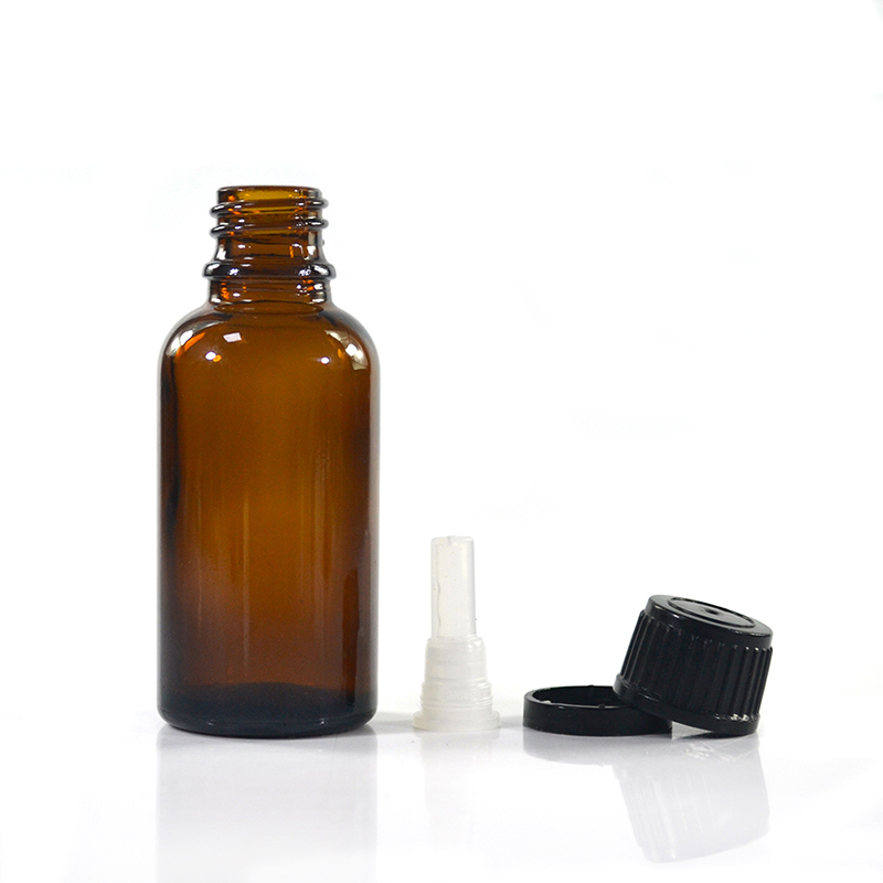 High quality 5ml 10ml 15ml 20ml 30ml 50ml 100ml natuaral amber essential oil glass bottle with tamperproof lid and plug