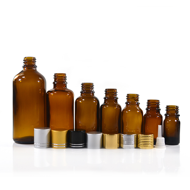 High quality 5ml 10ml 15ml 20ml 30ml 50ml 100ml natuaral amber essential oil glass bottle with tamperproof lid and plug