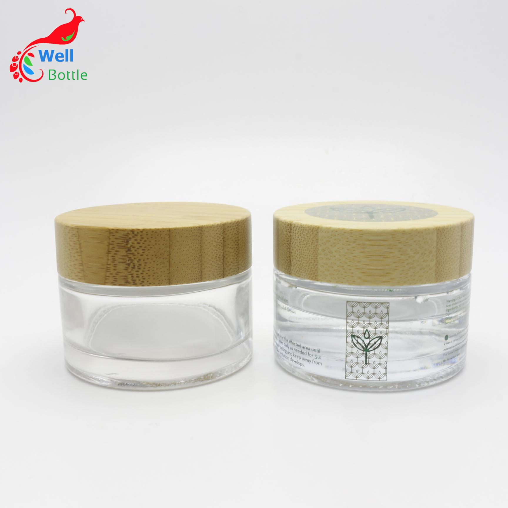 High quality 5ml 10ml 15ml 30ml 50ml 100ml 150ml 200ml glass cream jar with bamboo wooden lid for cosmetic body container J004E