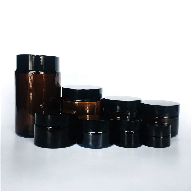 High quality 5ml-200ml amber glass cream jar with black plastic cap
