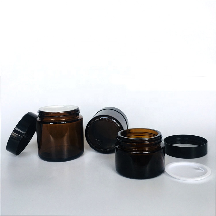 High quality 5ml-200ml amber glass cream jar with black plastic cap