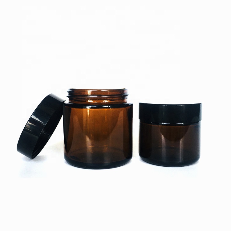 High quality 5ml-200ml amber glass cream jar with black plastic cap