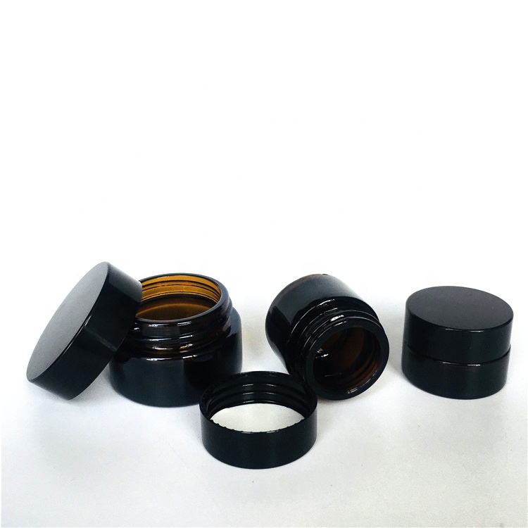 High quality 5ml-200ml amber glass cream jar with black plastic cap