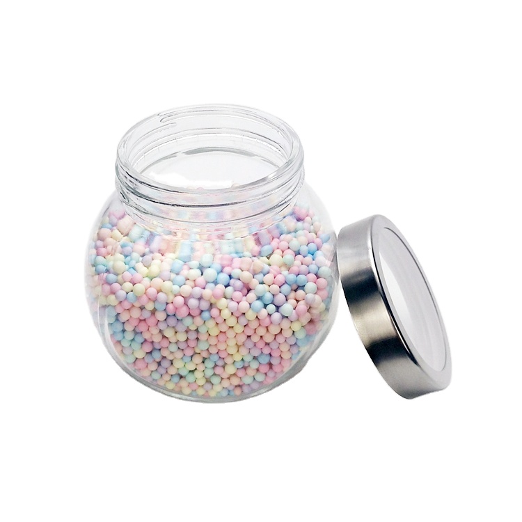 High quality 680ml wide mouth flat drum glass storage jar with transparent cap