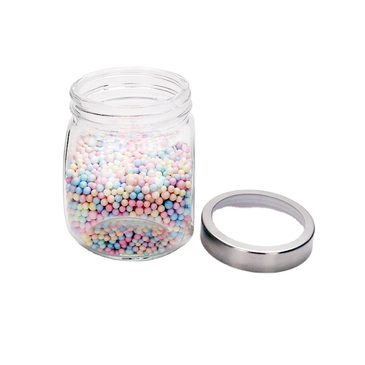 High quality 680ml wide mouth flat drum glass storage jar with transparent cap