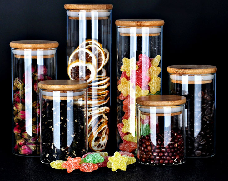 High quality 700ml 750ml 800ml Jam jar glass honey Storage jar with bamboo wood lid for Food Storage Modern Design Clear Glass