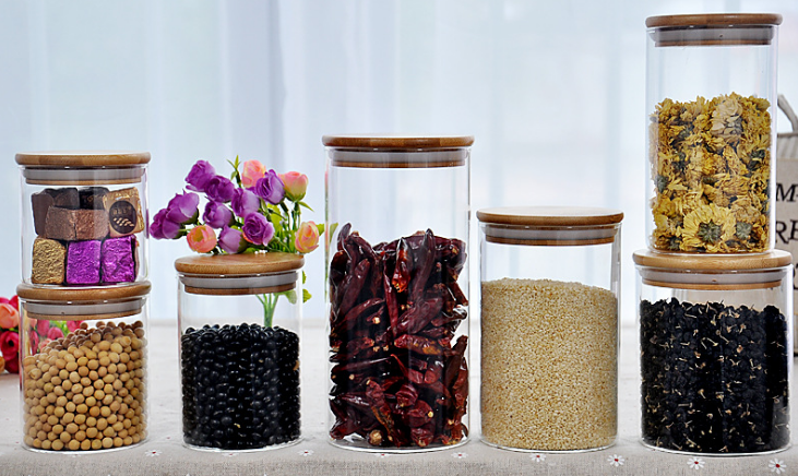 High quality 700ml 750ml 800ml Jam jar glass honey Storage jar with bamboo wood lid for Food Storage Modern Design Clear Glass