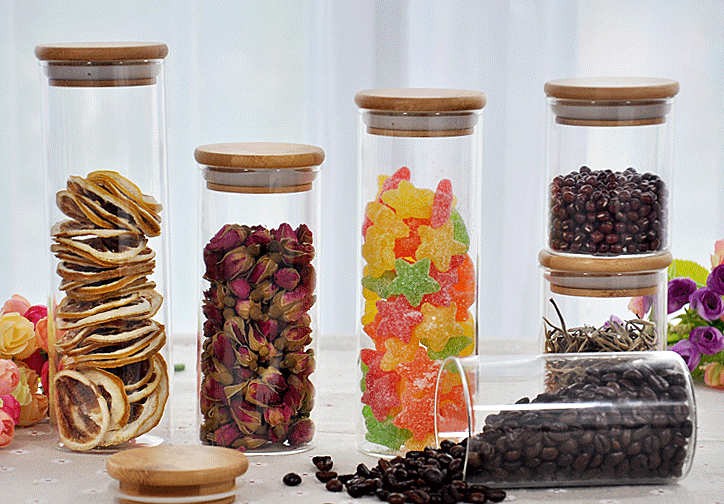 High quality 800ml 850ml 900ml 950ml 1000ml borosilicate glass food storage jar square and round glass jars with lids