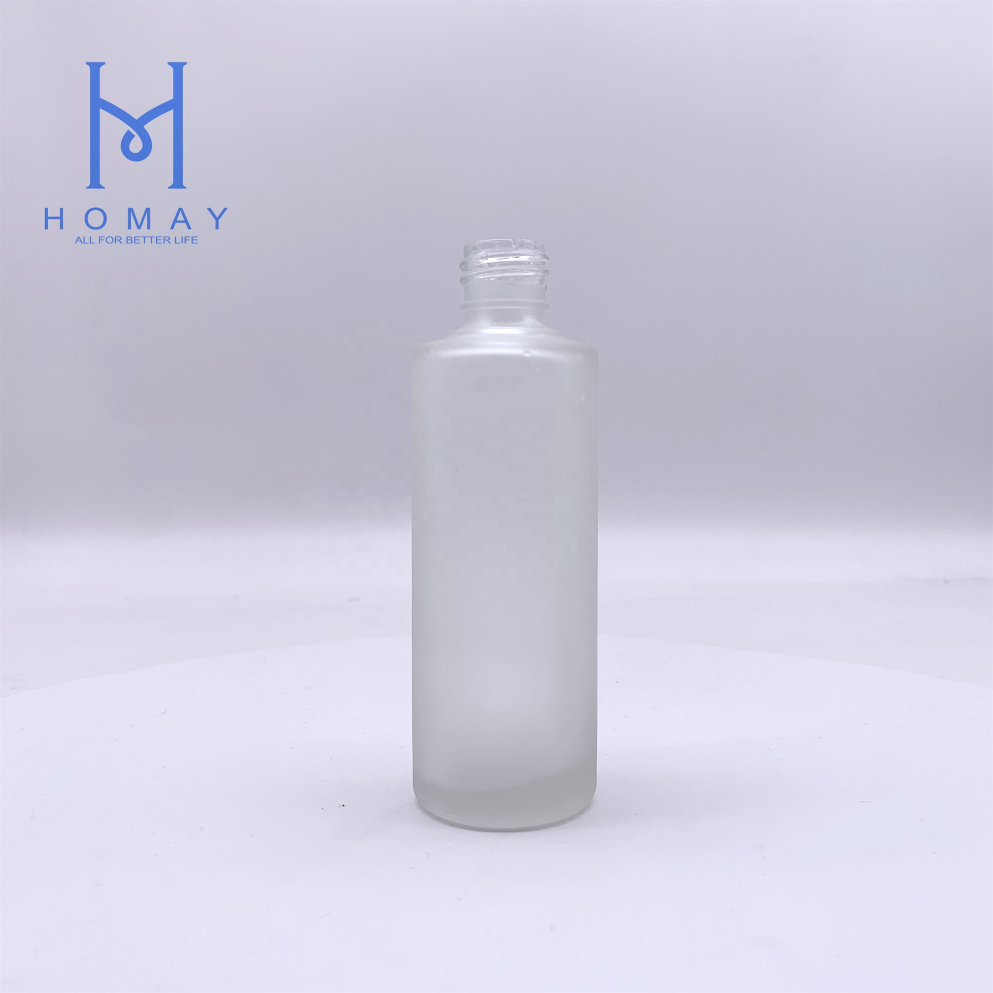 High quality 85ml cosmetic perfume frosted glass lotion pump bottle straight circle shape