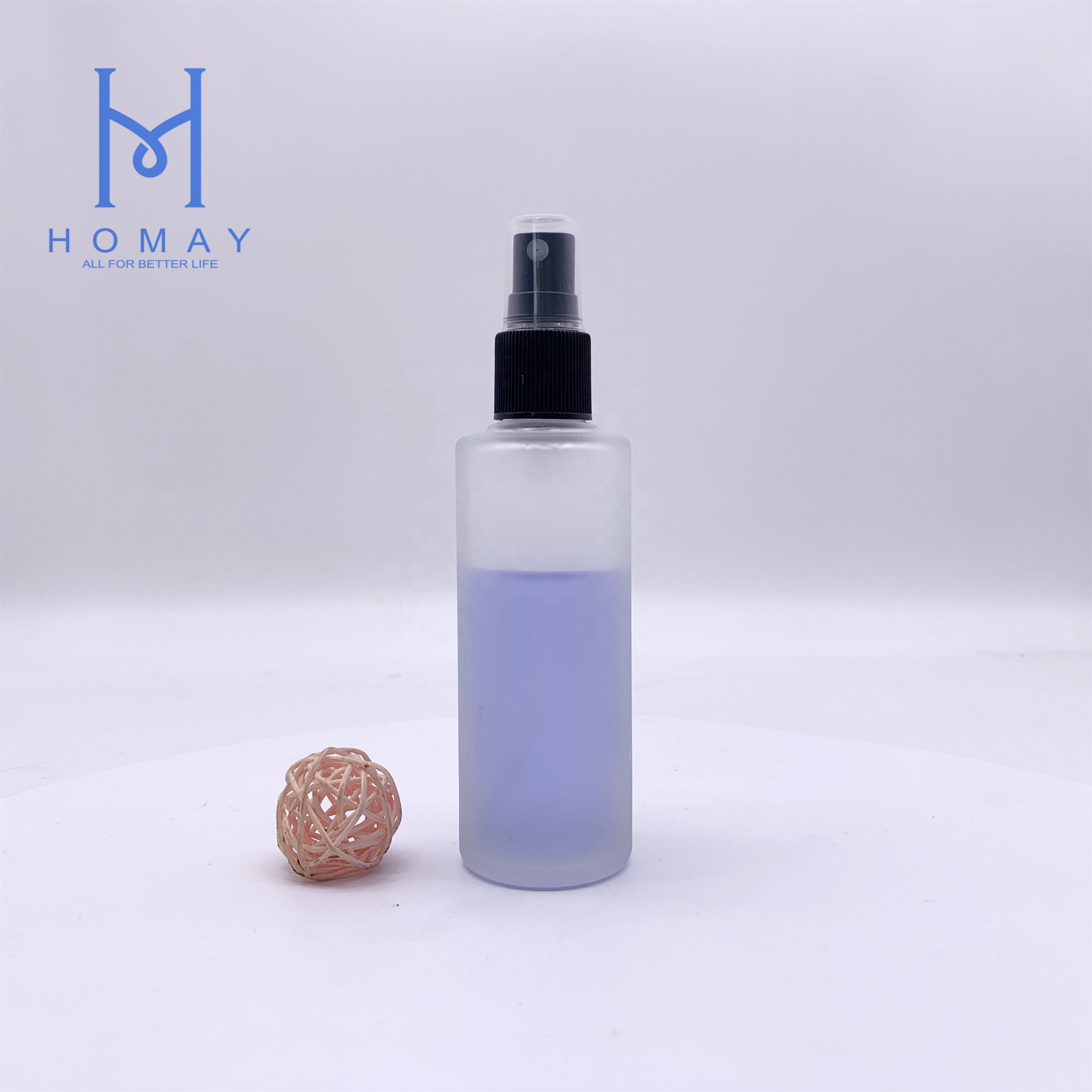 High quality 85ml cosmetic perfume frosted glass lotion pump bottle straight circle shape