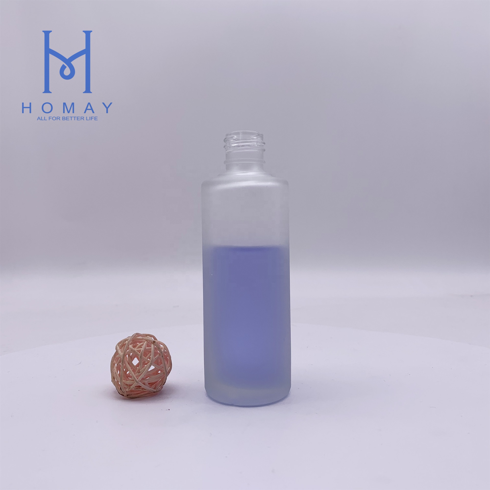 High quality 85ml cosmetic perfume frosted glass lotion pump bottle straight circle shape