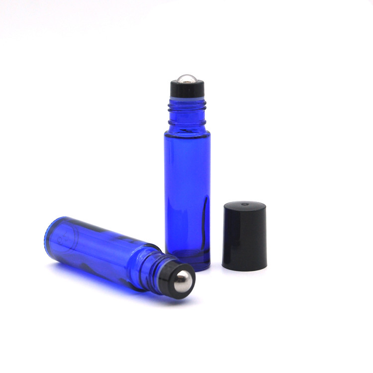 High quality Amber 10ml Glass Roll On Bottles with Black Housing Style Stainless Steel Roller Ball for Essential Oils