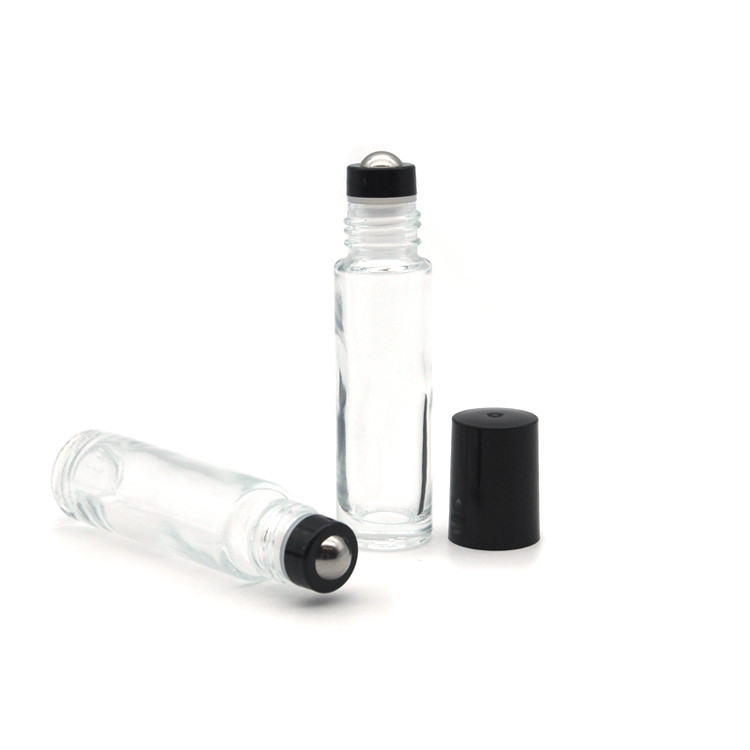 High quality Amber 10ml Glass Roll On Bottles with Black Housing Style Stainless Steel Roller Ball for Essential Oils
