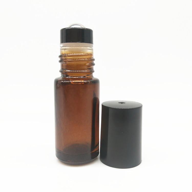 High quality Amber 5ml Glass Roll On Bottles with Black Housing Style Stainless Steel Roller Ball for Essential Oils