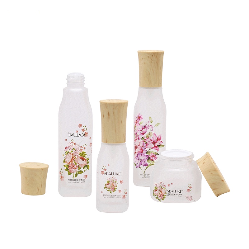 High quality China made Custom 40ml 100ml 120ml packaging set purple glass cosmetic bottle and jar