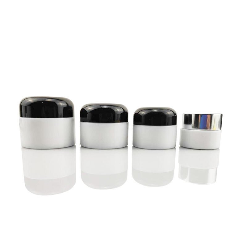 High quality Cosmetic Split White Porcelain Glass Black mushroom lid Cream Jar