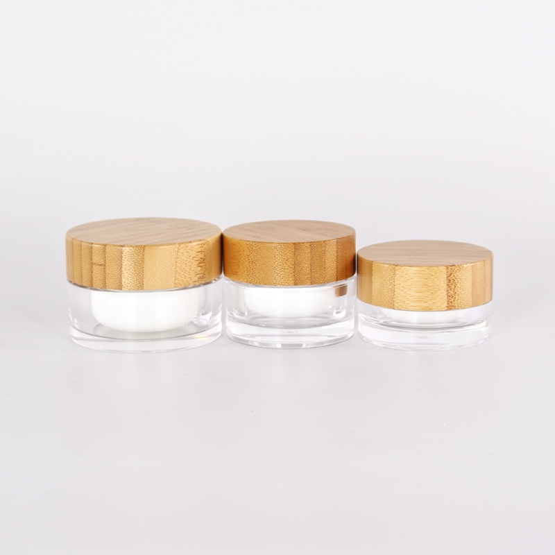High quality Natural bamboo lid design 5g 50g plastic  bottle cosmetic cream jar