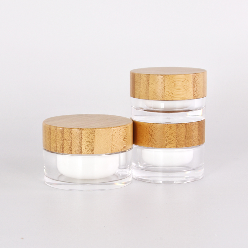 High quality Natural bamboo lid design 5g 50g plastic bottle cosmetic cream jar
