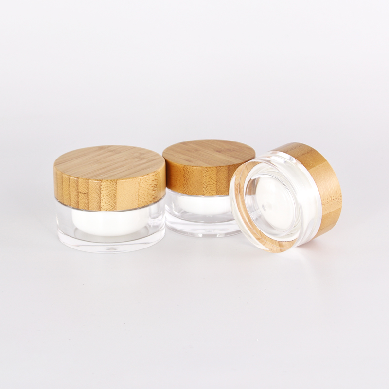 High quality Natural bamboo lid design 5g 50g plastic bottle cosmetic cream jar