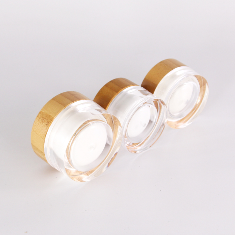 High quality Natural bamboo lid design 5g 50g plastic bottle cosmetic cream jar