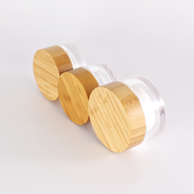 High quality Natural bamboo lid design 5g 50g plastic bottle cosmetic cream jar