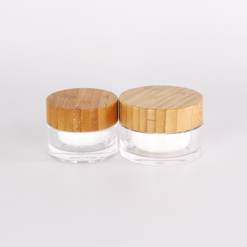 High quality Natural bamboo lid design 5g 50g plastic bottle cosmetic cream jar
