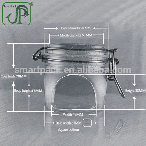 High quality PET Clip Top jars plastic storage jar Airtight jar 220g