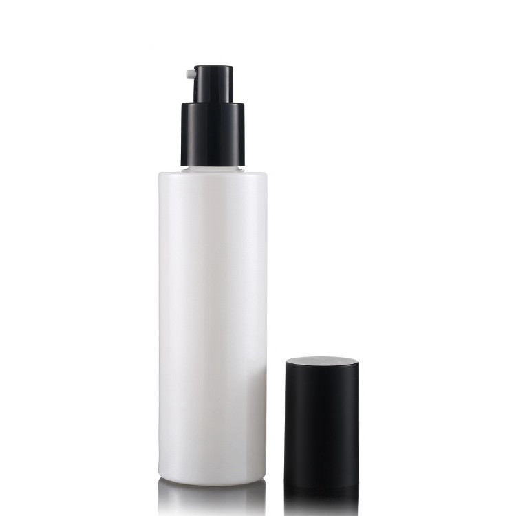 High quality Pearl white cosmetics pump glass bottle 30ml100ml120ml and 30g 50g cream jar set with matte black cap