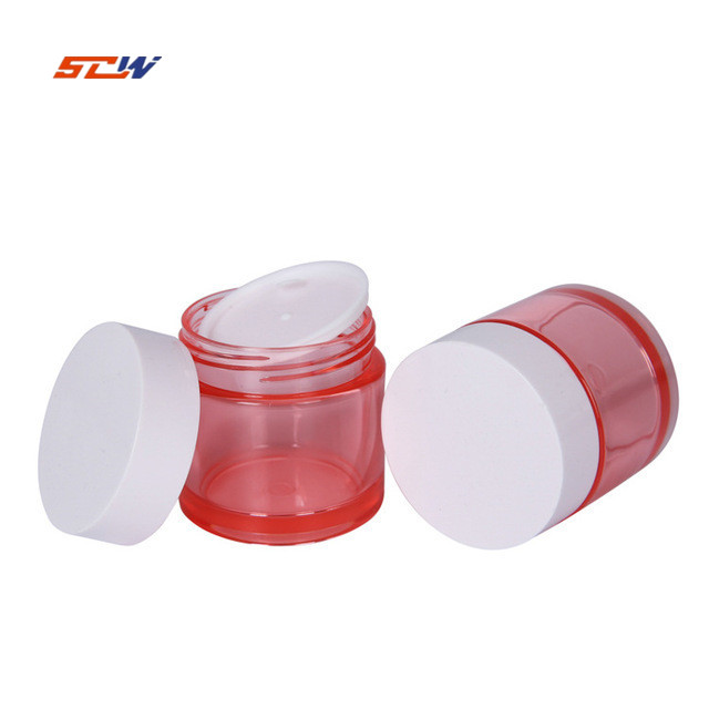High quality Red 50g PET  High penetration Thick wall injection bottle Plastic Cream Jar Skin Care Cream Jar