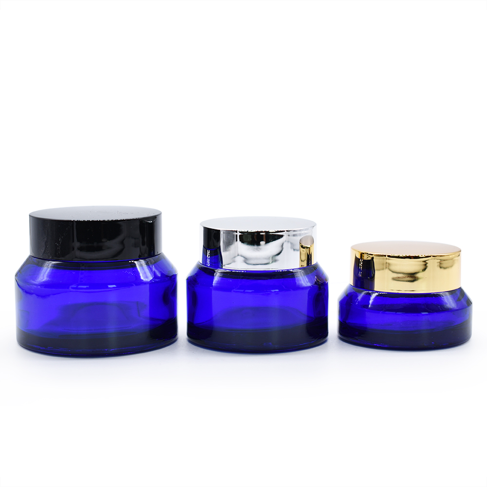 High quality amber green blue clear 30ml 50ml cosmetic package glass cream jar