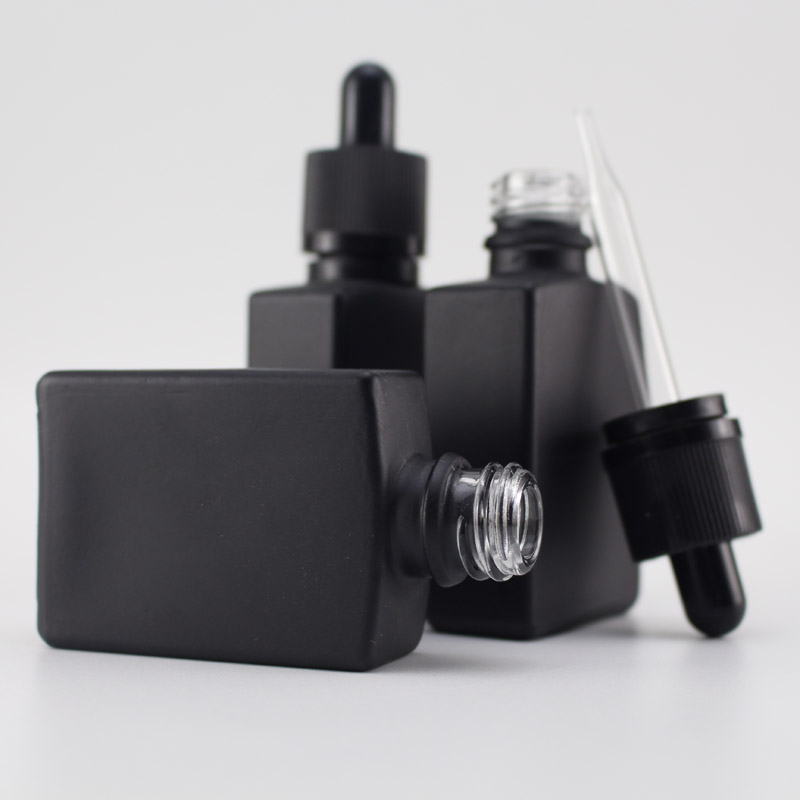 High quality beard oil matte black rectangular glass dropper bottle with child resistant cap 15ml 30ml beard oil bottle