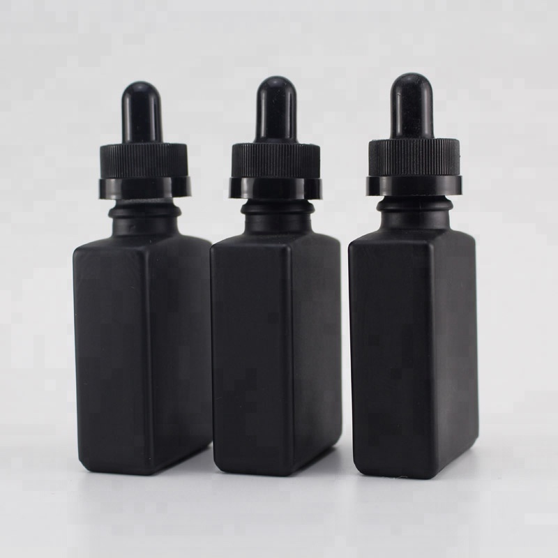 High quality beard oil matte black rectangular glass dropper bottle with child resistant cap 15ml 30ml beard oil bottle