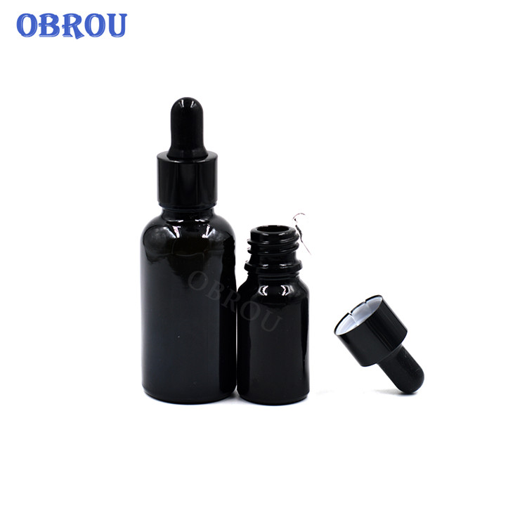 High quality black glass dropper bottle 30ml 10ml 15ml 50ml bottle with screw dropper cap